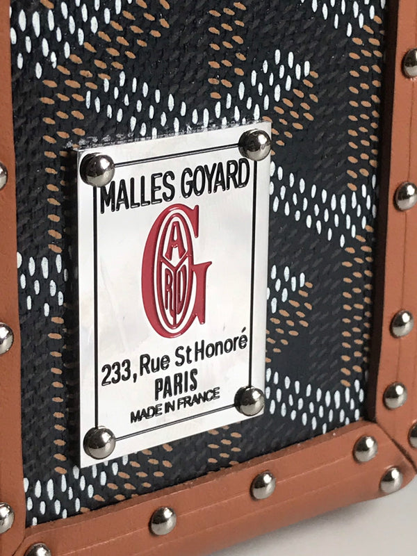 CASSETTE TRUNK BAG 21 IN TAN BROWN GOYARDINE CANVAS & CLAMECY COWHIDE