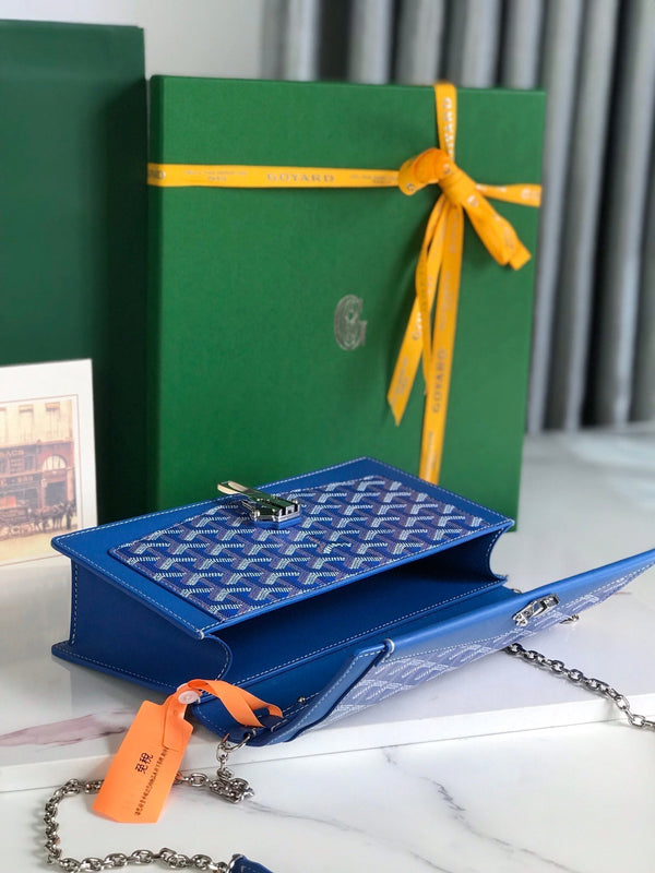 DUCHESSE MARIE-CAROLINE BAG 25 IN SAPPHIRE BLUE GOYARDINE CANVAS AND SMOOTH CALFSKIN