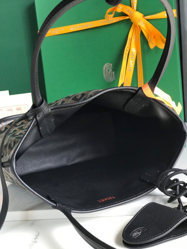 ANJOU MINI BAG 20 IN BLACK CALFSKIN AND GOYARDINE CANVAS