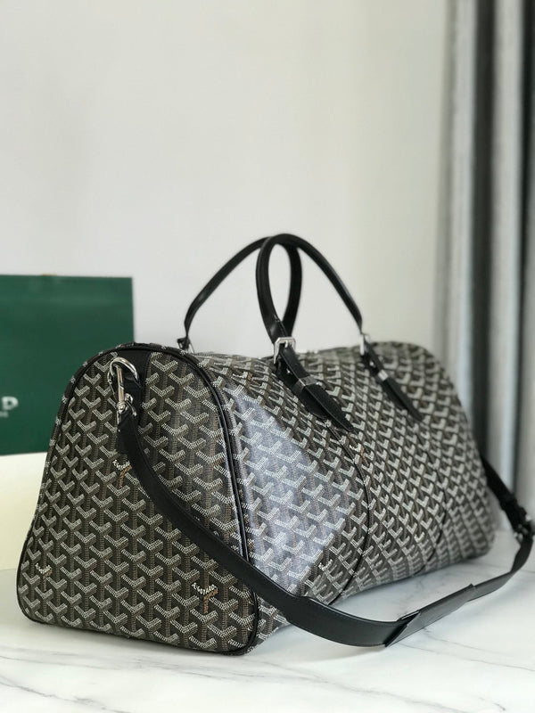 BOSTON 50 BAG IN BLACK GOYARDINE CANVAS AND CALFSKIN TRIM