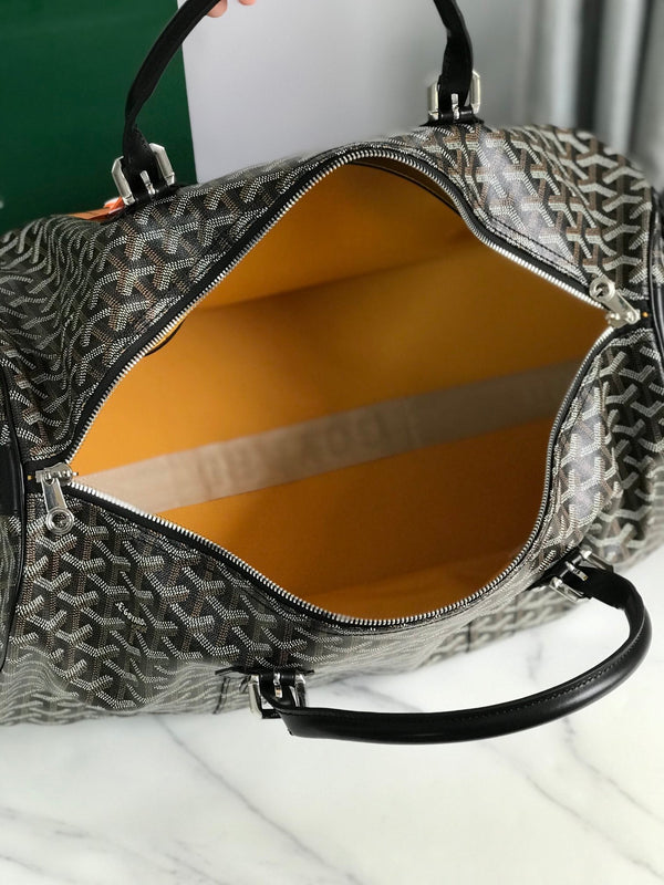 BOSTON 50 BAG IN BLACK GOYARDINE CANVAS AND CALFSKIN TRIM