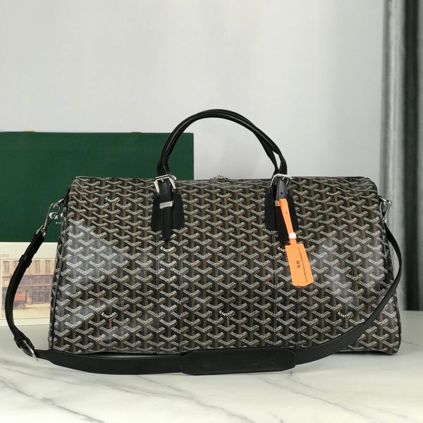 BOSTON 50 BAG IN BLACK GOYARDINE CANVAS AND CALFSKIN TRIM