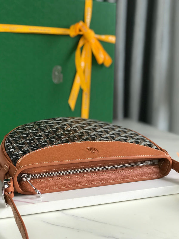 BORSA HIRONDELLE 25 IN AGNELLO TAN E TELA GOYARDINE NERA