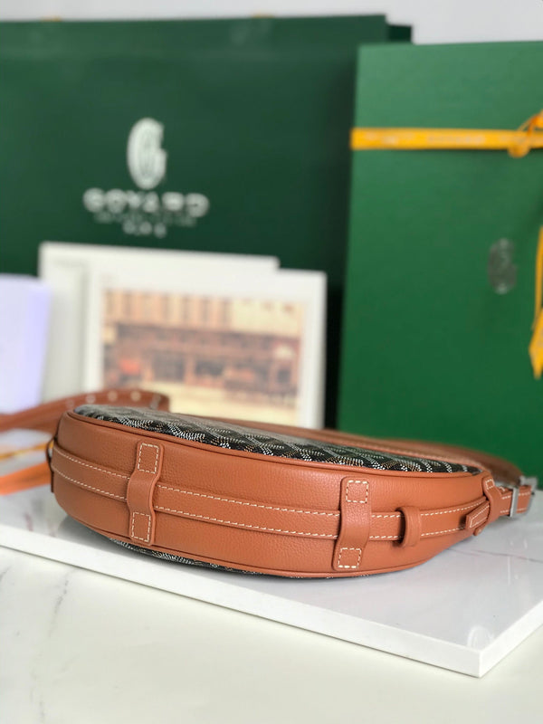 BORSA HIRONDELLE 25 IN AGNELLO TAN E TELA GOYARDINE NERA