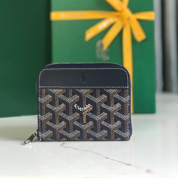 PORTAFOGLIO MINI MATIGNON 11 IN TELA GOYARDINE BLU NAVY E PELLE DI VITELLO