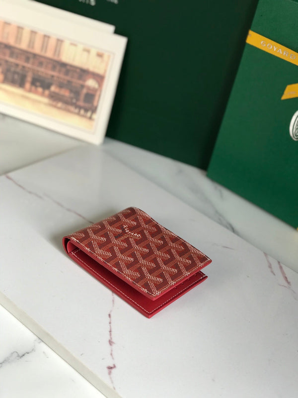 Goyard Victoire Wallet 11cm Red Canvas & Cafskin