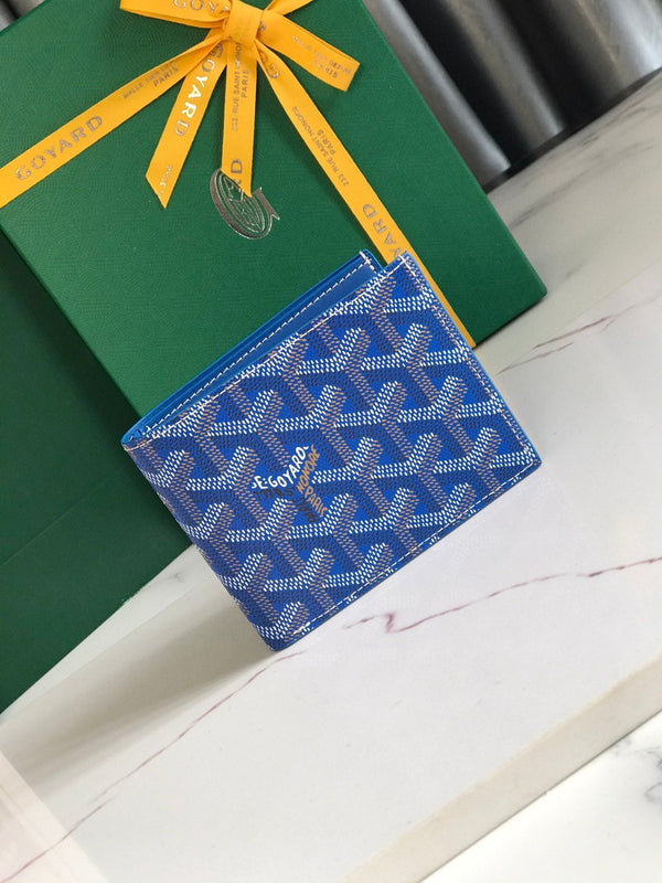 Goyard Victoire Wallet 11cm Blue Canvas & Cafskin