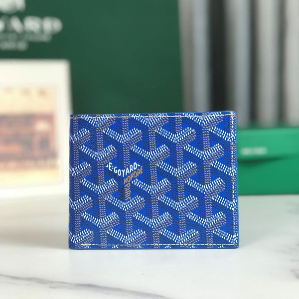 Goyard Victoire Wallet 11cm Blue Canvas & Cafskin
