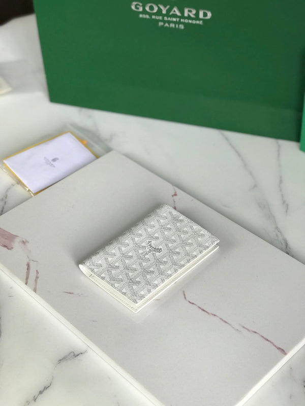Goyard Grenelle Passport Cover 10cm White Canvas & Cafskin