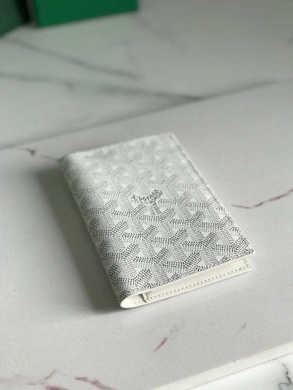 Goyard Grenelle Passport Cover 10cm White Canvas & Cafskin