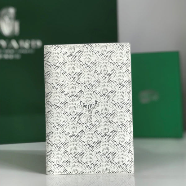 Goyard Grenelle Passport Cover 10cm White Canvas & Cafskin