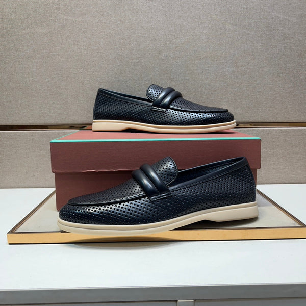 LP PERFORATED LOAFERS BLACK AND NAVY CALFSKIN