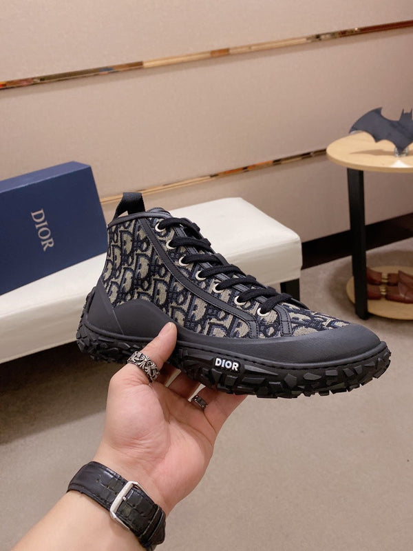 CD B28 HIGH SHOES BLACK AND BEIGE JACQUARD