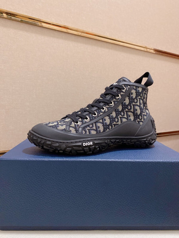 CD B28 HIGH SHOES BLACK AND BEIGE JACQUARD