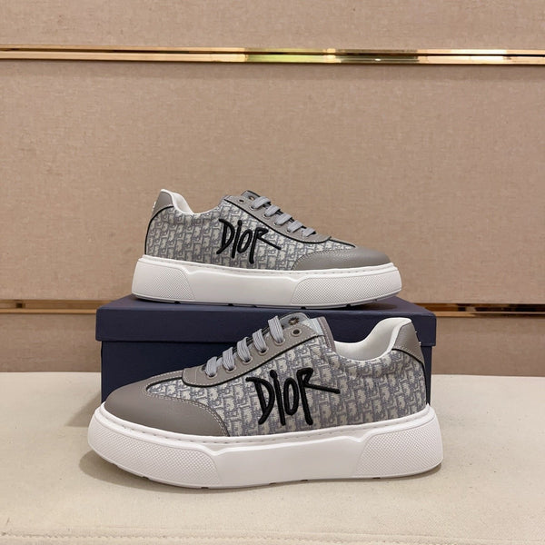 CD HOMME THICK-SOLE SNEAKERS GRAY CALFSKIN