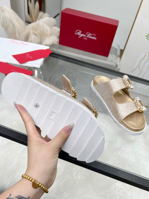 Viv 25 Slidy Diamond Slippers Gold PVC Silk Cowhide 259286