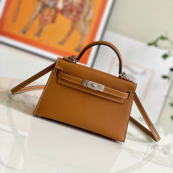 HM Mini Kelly 19cm Gold Epsom Silver Hardware
