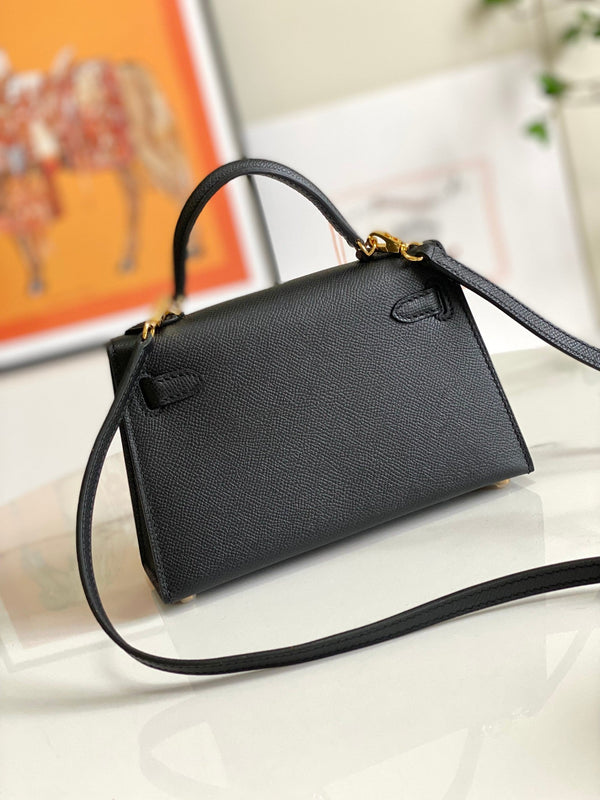HM Mini Kelly 19cm Black Epsom Gold Hardware