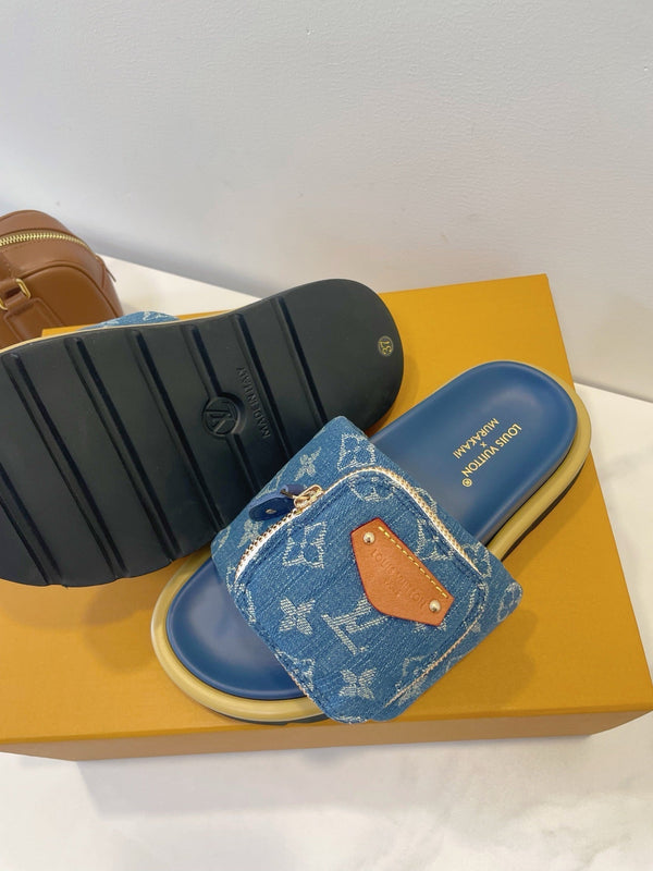 LV x TM Pool Pillow Flat Comfort Mule Blue Denim 241326