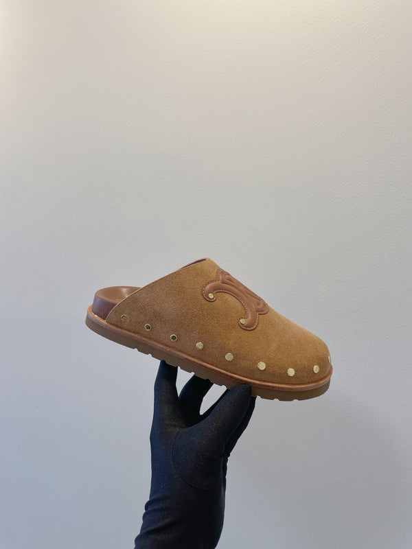 CL Pitea Clog in pelle di vitello scamosciata color cognac 319293