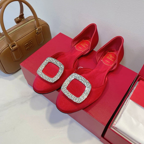 Viv Chips Ballerina Flat Red Silk 329266