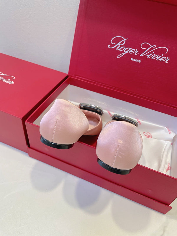 Viv Chips Ballerina Flat Pink Silk 329267