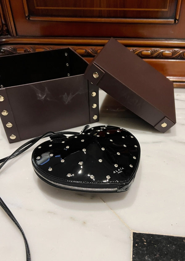 LE COEUR BAG 21 IN BLACK PATENT CALFSKIN ATTACHED STRASS