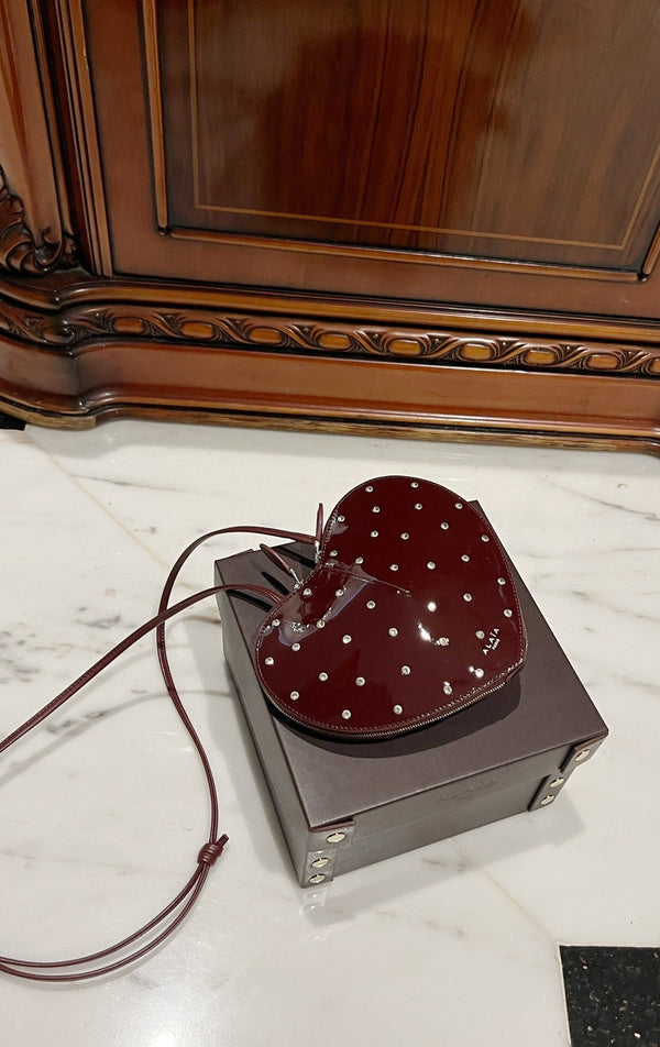 LE COEUR BAG 21 IN BURGUNDY RED PATENT CALFSKIN ATTACHED STRASS