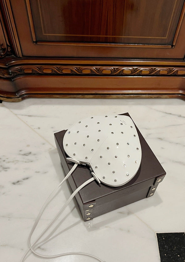 LE COEUR BAG 21 IN WHITE PATENT CALFSKIN ATTACHED STRASS