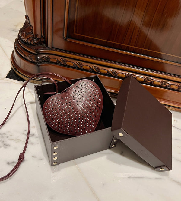 LE COEUR BAG 21 IN BURGUNDY RED STUDDED CALFSKIN