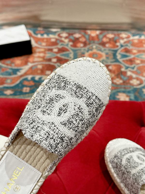 cc espadrillas mule tessuto grigio paillettes bianche