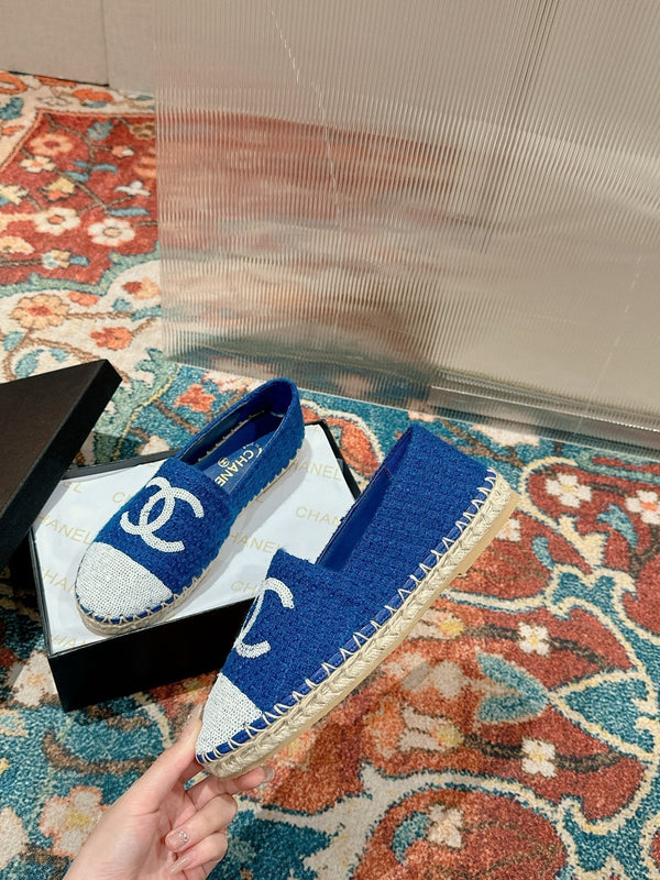 espadrillas cc blu cotone tweed paillettes bianche