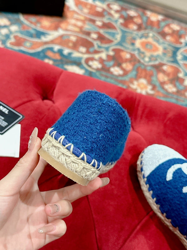 espadrillas cc blu cotone tweed paillettes bianche