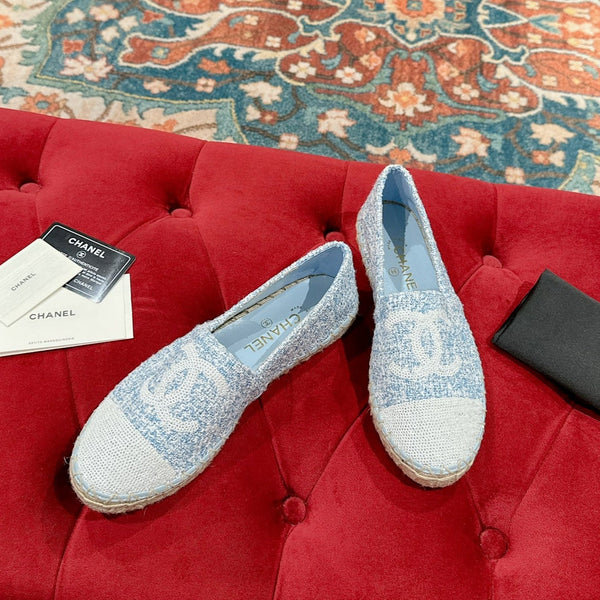 espadrillas cc tessuto blu nuvola paillettes bianche
