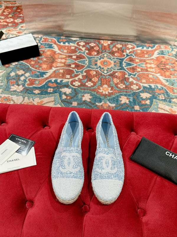 espadrillas cc tessuto blu nuvola paillettes bianche