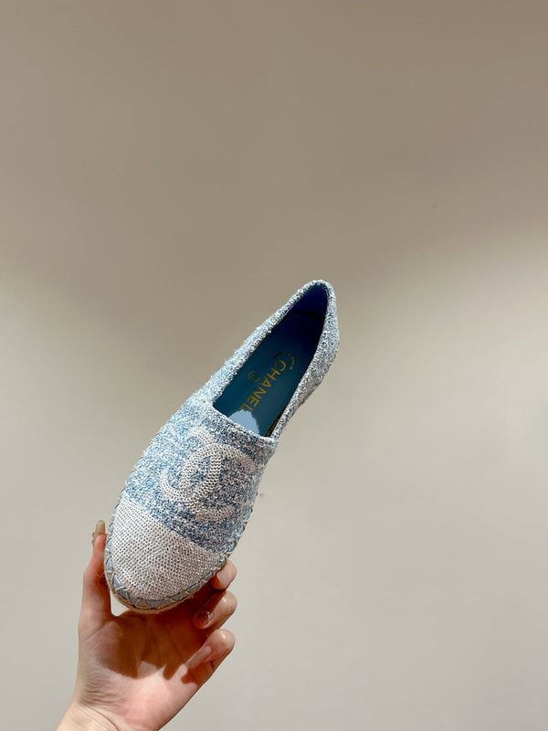 espadrillas cc tessuto blu nuvola paillettes bianche