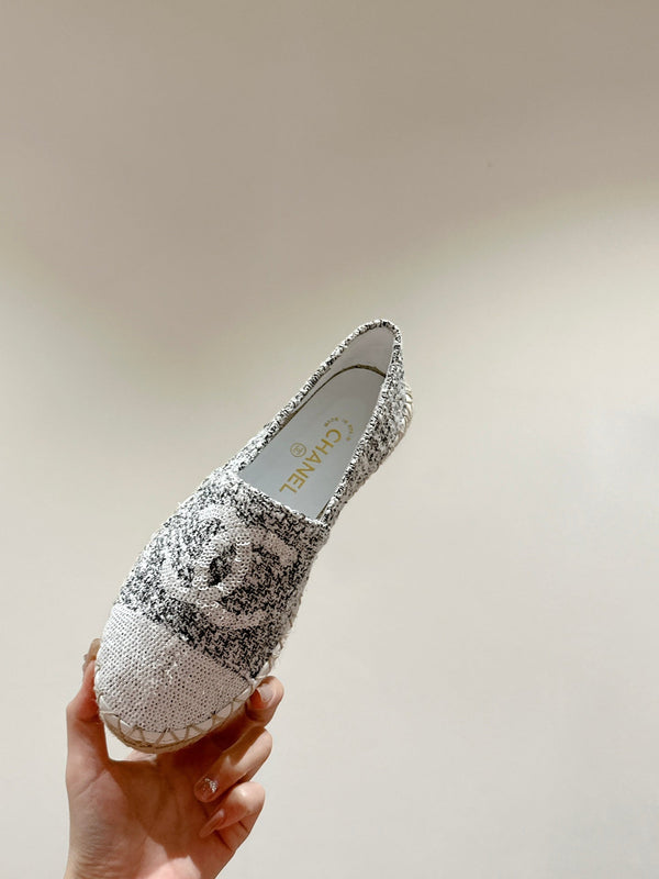 espadrillas cc tessuto grigio paillettes bianche