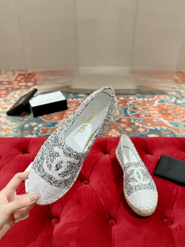 espadrillas cc tessuto grigio paillettes bianche