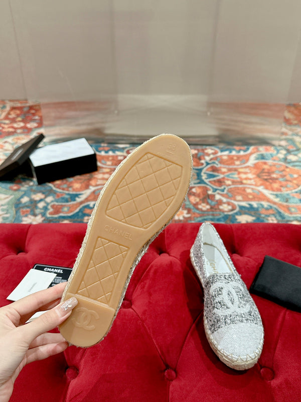 espadrillas cc tessuto grigio paillettes bianche