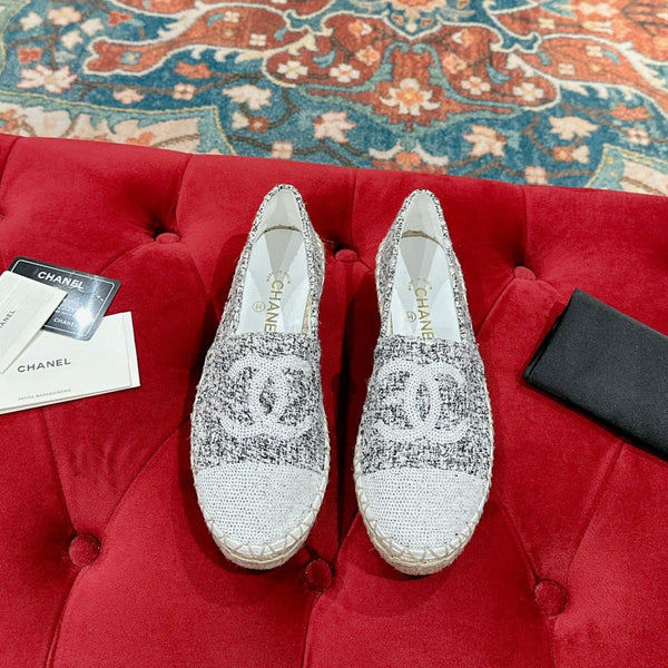 espadrillas cc tessuto grigio paillettes bianche