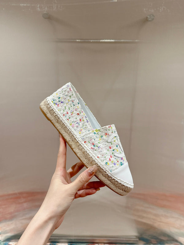 cc espadrilles multicolor tweed white calfskin