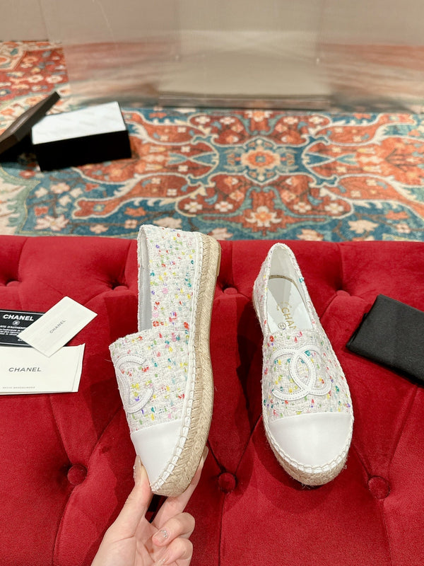 cc espadrilles multicolor tweed white calfskin