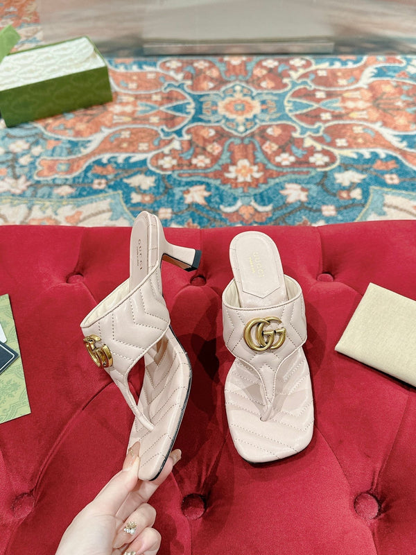 CIABATTA INFRADITO ALTA 55MM IN PELLE DI VITELLO BEIGE CREMA CON FERRAMENTA ORO