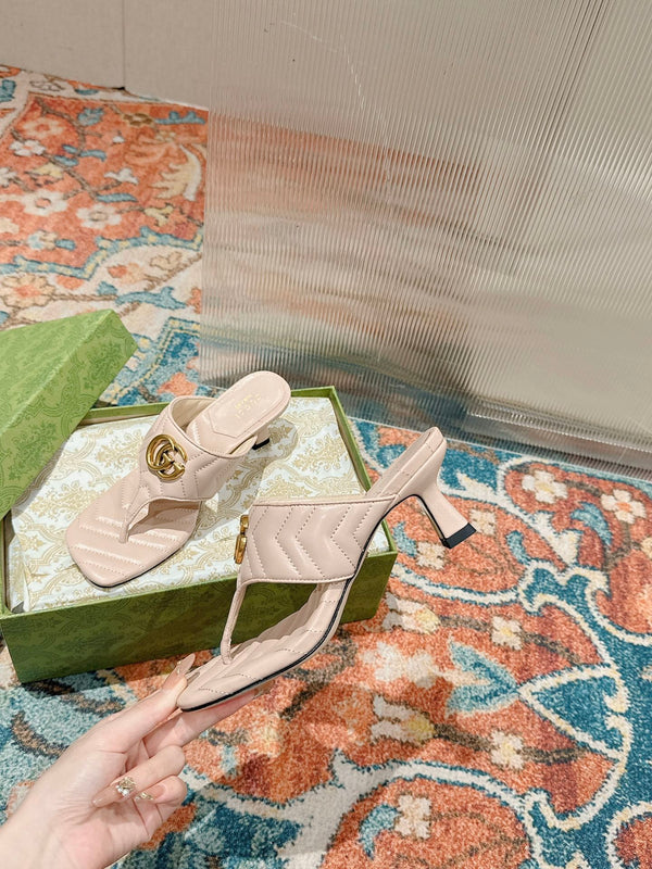 CIABATTA INFRADITO ALTA 55MM IN PELLE DI VITELLO BEIGE CREMA CON FERRAMENTA ORO