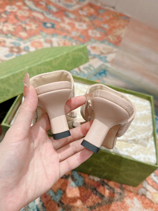 CIABATTA INFRADITO ALTA 55MM IN PELLE DI VITELLO BEIGE CREMA CON FERRAMENTA ORO