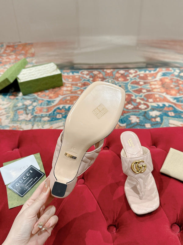 CIABATTA INFRADITO ALTA 55MM IN PELLE DI VITELLO BEIGE CREMA CON FERRAMENTA ORO