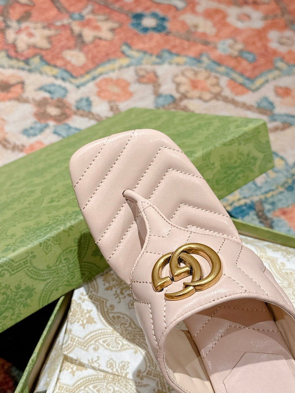 CIABATTA INFRADITO ALTA 55MM IN PELLE DI VITELLO BEIGE CREMA CON FERRAMENTA ORO