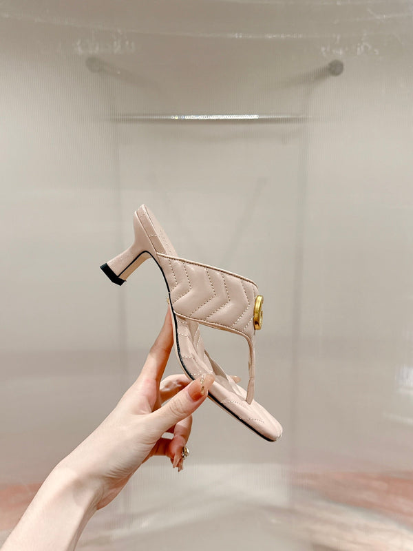 CIABATTA INFRADITO ALTA 55MM IN PELLE DI VITELLO BEIGE CREMA CON FERRAMENTA ORO