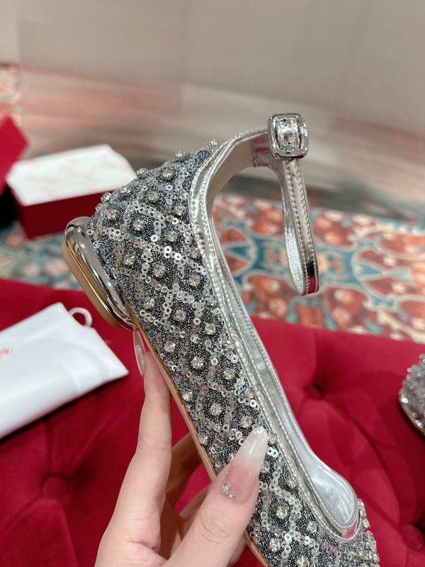 Viv 25 Mary Jane Flats Silver Fabric Rhinestone 247124