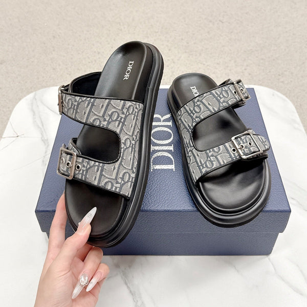 CD Aqua Sandals with Straps Grey Black Oblique Jacquard Frabic 476659